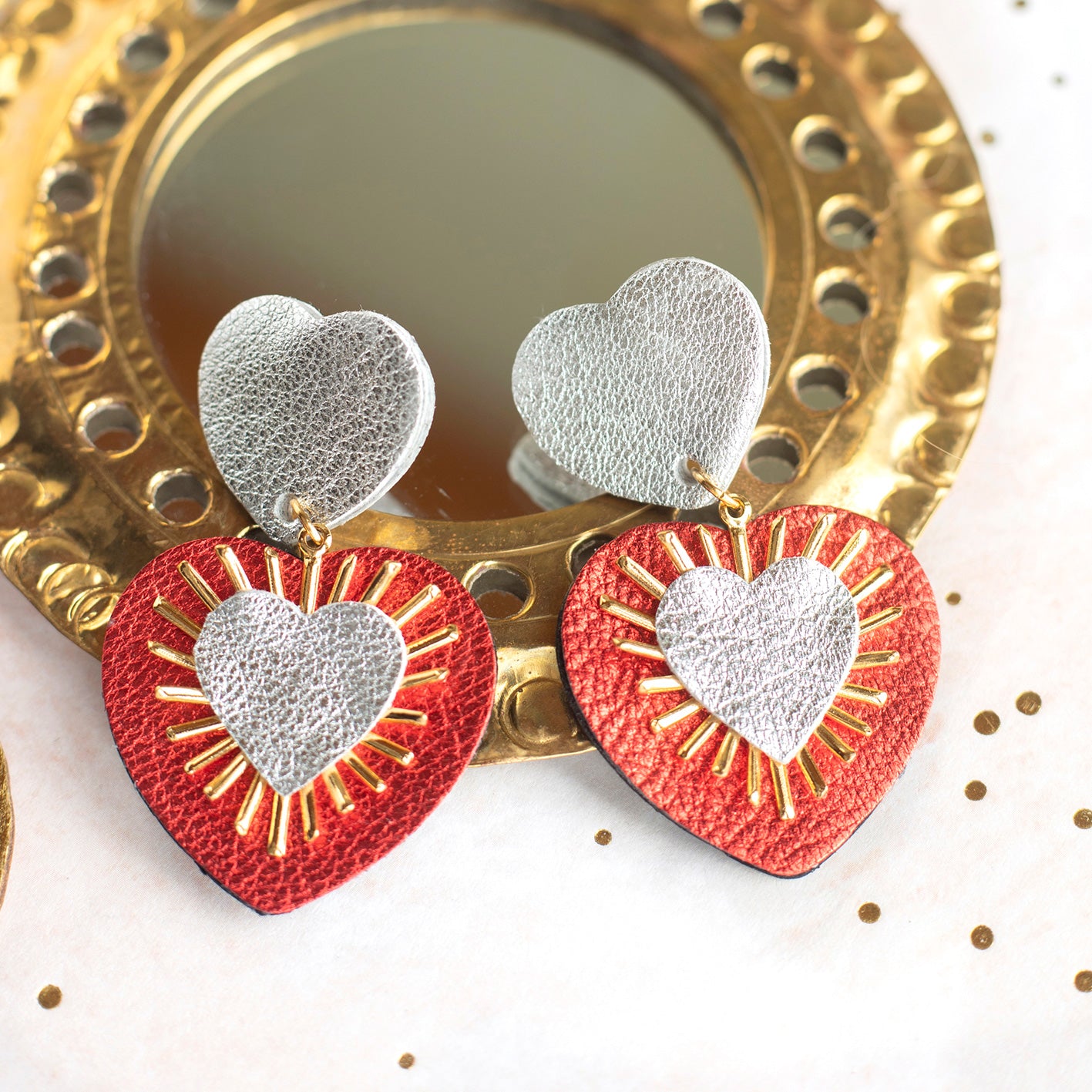 Boucles d'oreilles Sacré Coeur argent et rouge