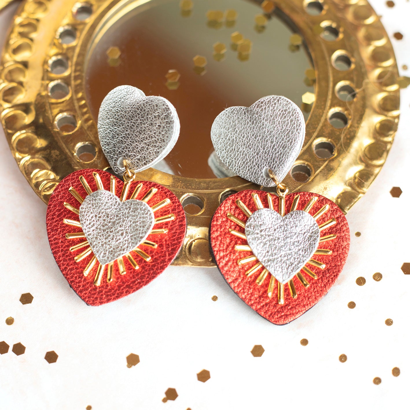 Boucles d'oreilles Sacré Coeur argent et rouge