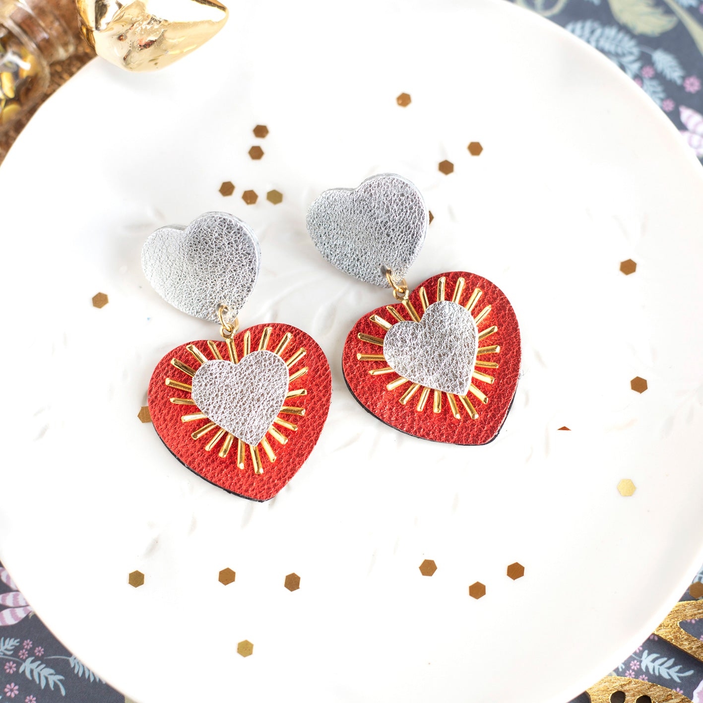 Boucles d'oreilles Sacré Coeur argent et rouge