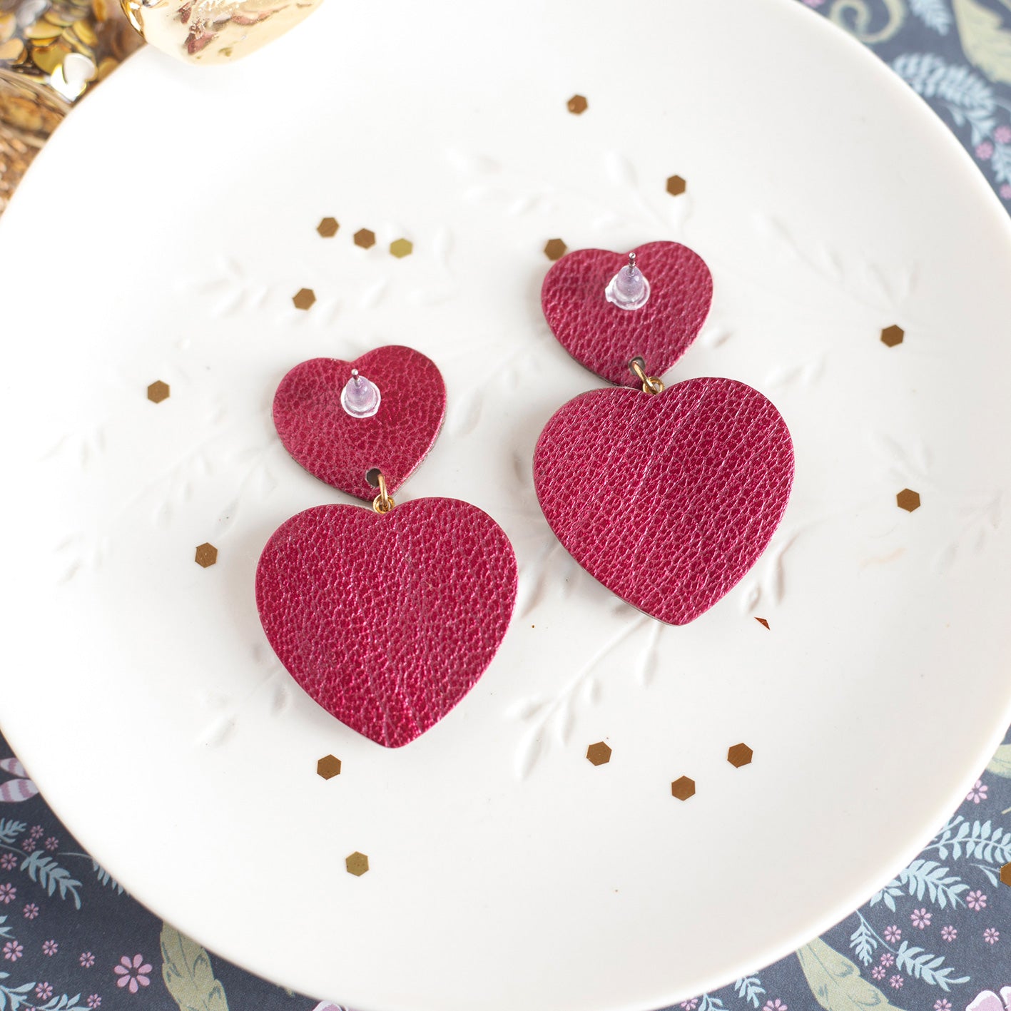 Boucles d'oreilles Sacré Coeur framboise et argent