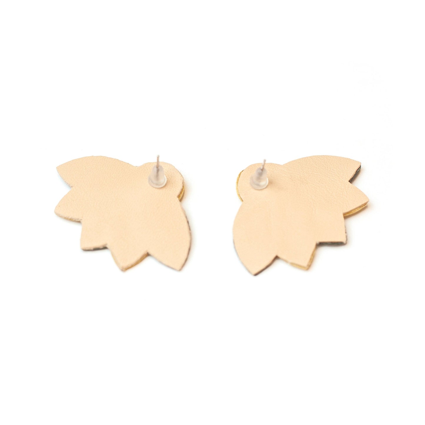 Boucles d'oreilles fleurs en éventail cuir bleu et doré