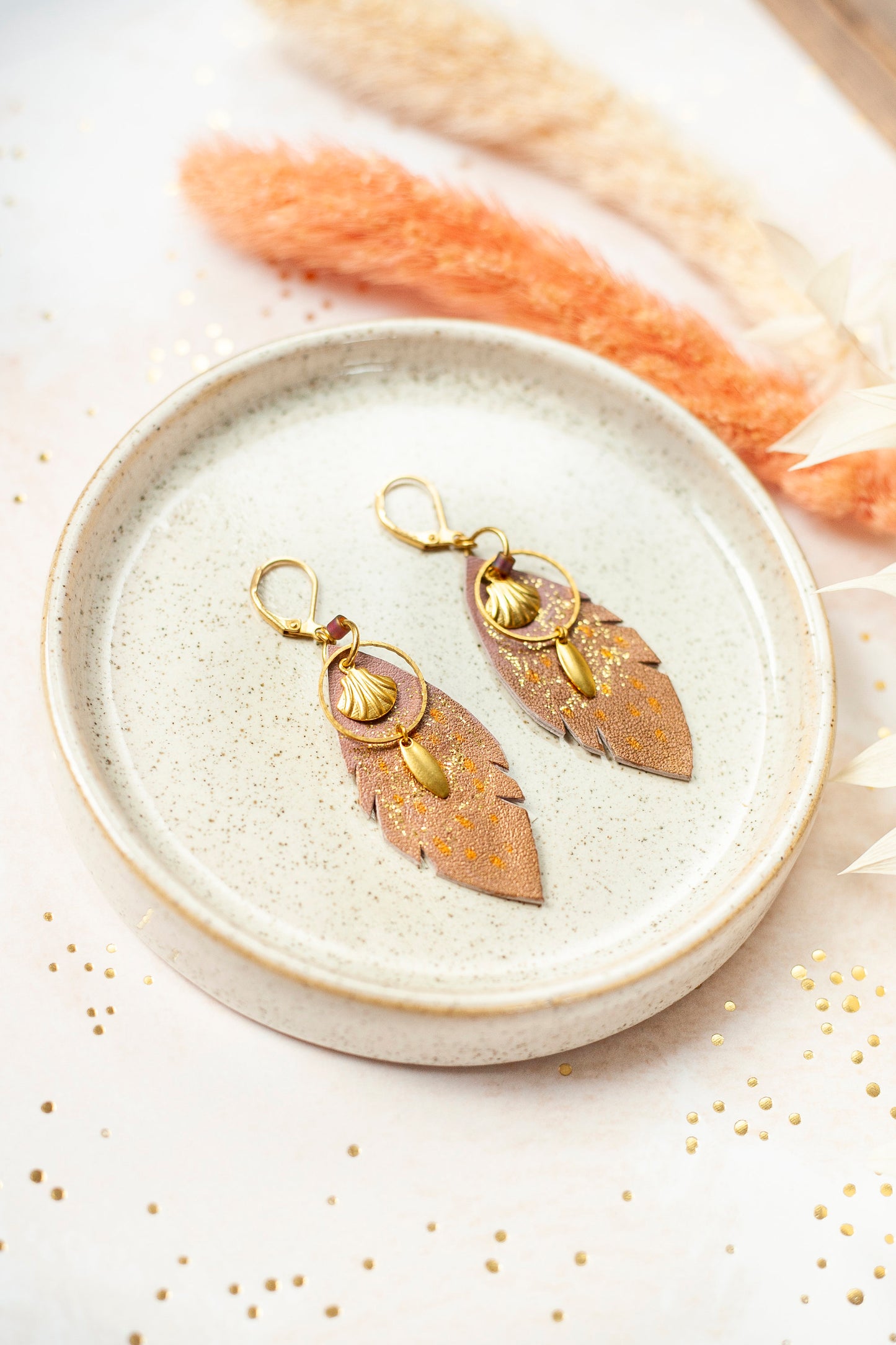 Boucles d'oreilles plumes cuir