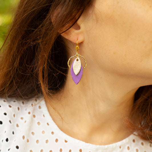 Boucles d'oreilles cuir doré et bronze