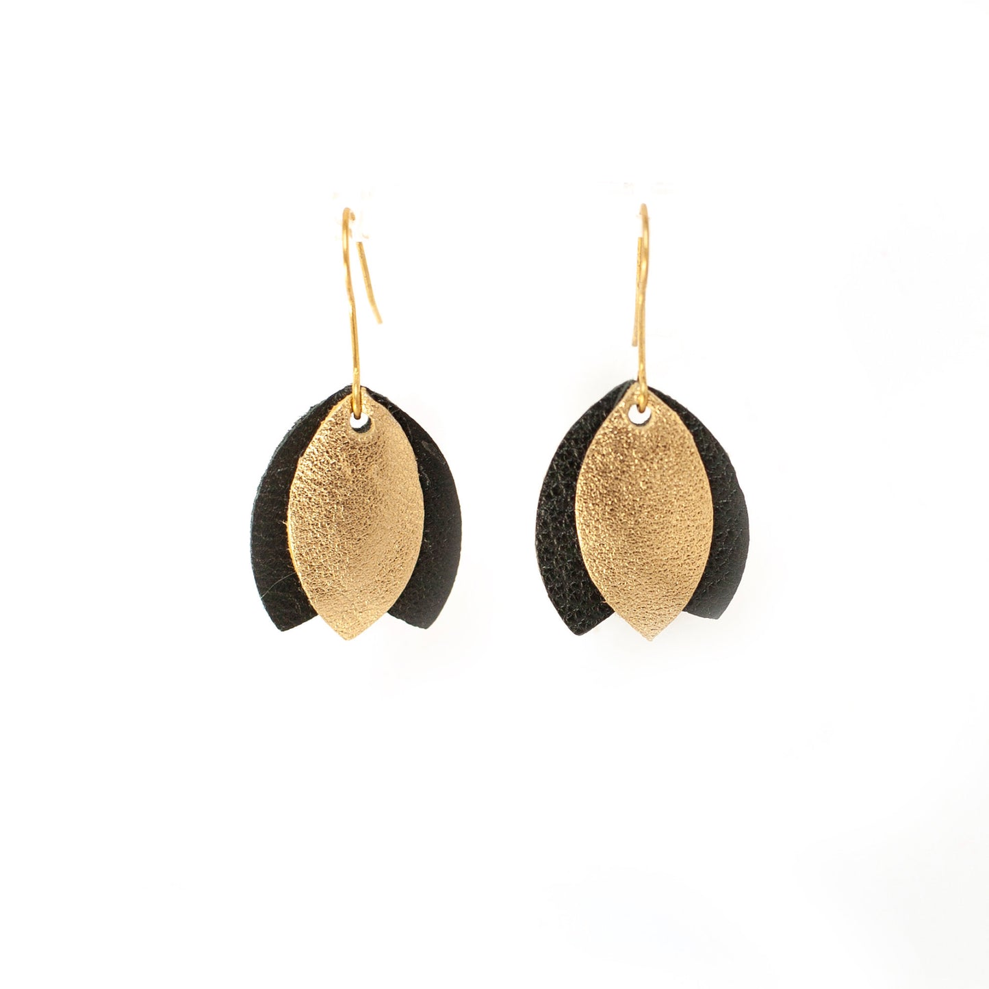 Boucles d'oreilles Tulipe en cuir noir et doré