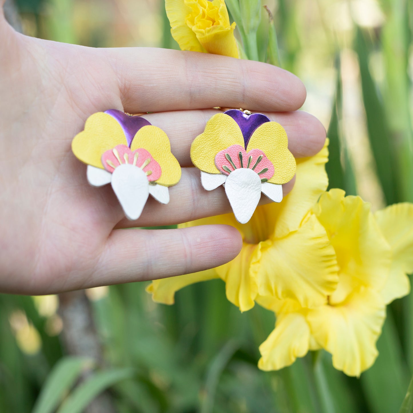 Boucles d’oreilles Orchidées - blanc, capucine, jaune, violet
