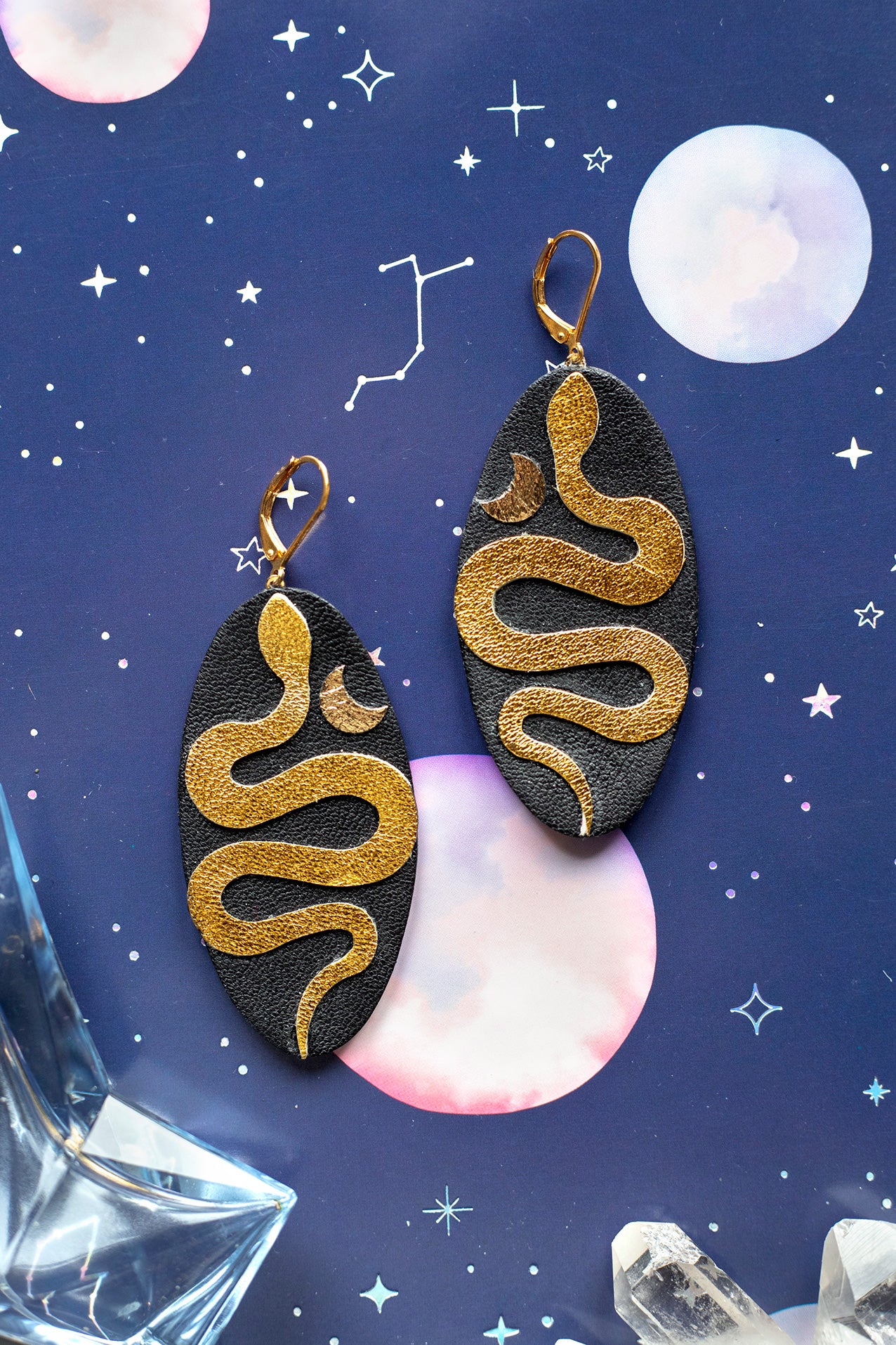 Boucles d'oreilles Serpent Or et Noir