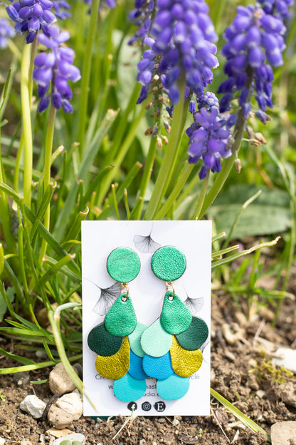 Boucles d'oreilles Queue de Paon vert et bleu