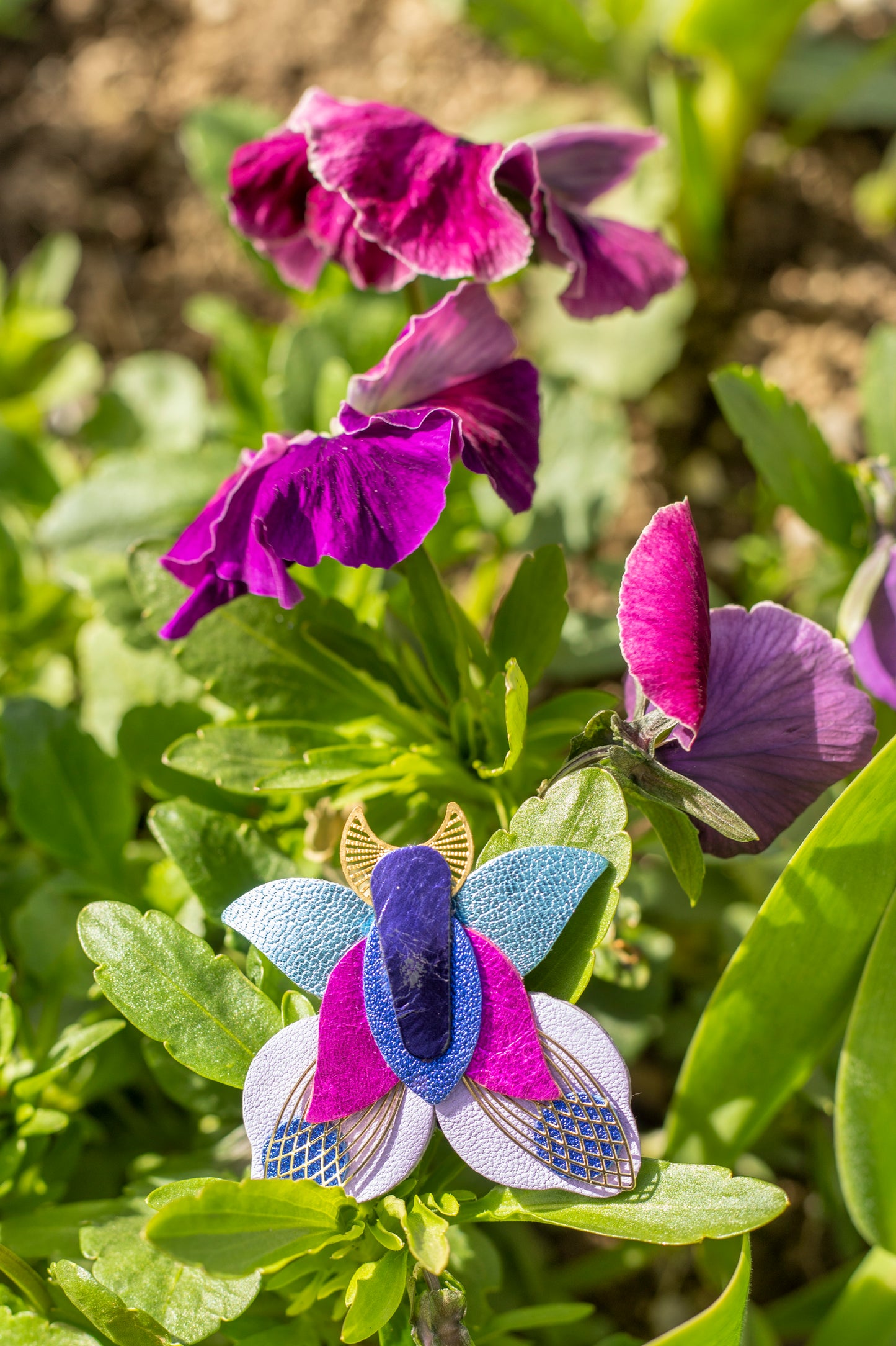 Broche Papillon - violet, bleu, mauve, fuchsia, outremer