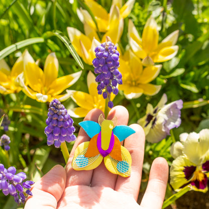 Broche Papillon - jaune, bleu cyan, orange, fuchsia