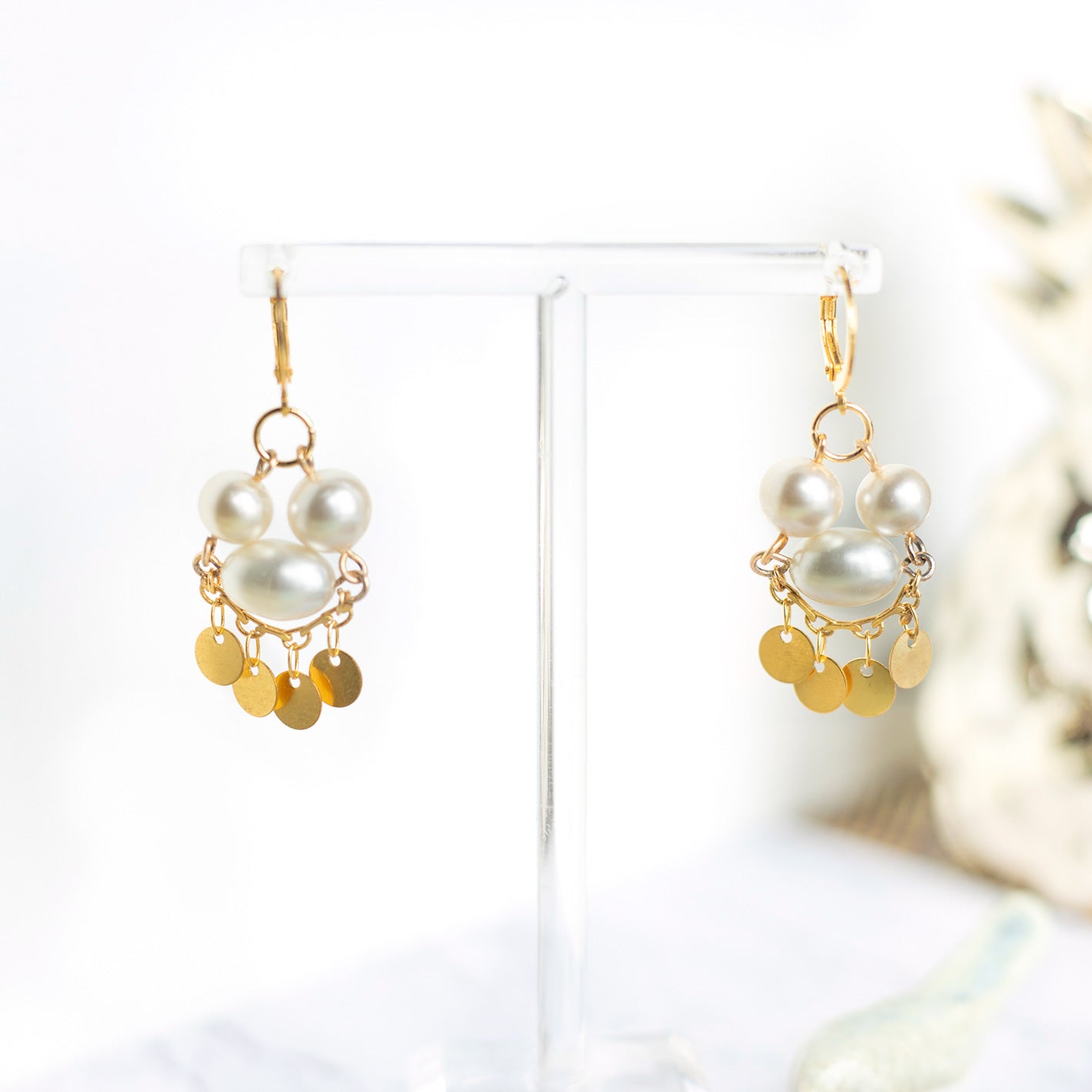 White glass bead earrings