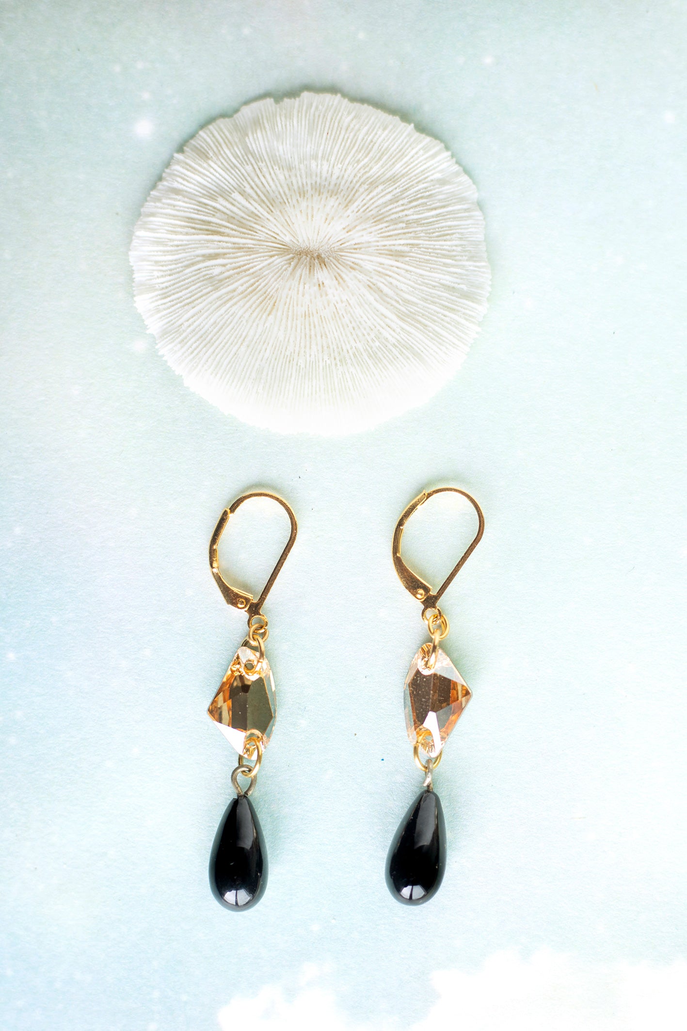 Vintage crystal and black pearl earrings
