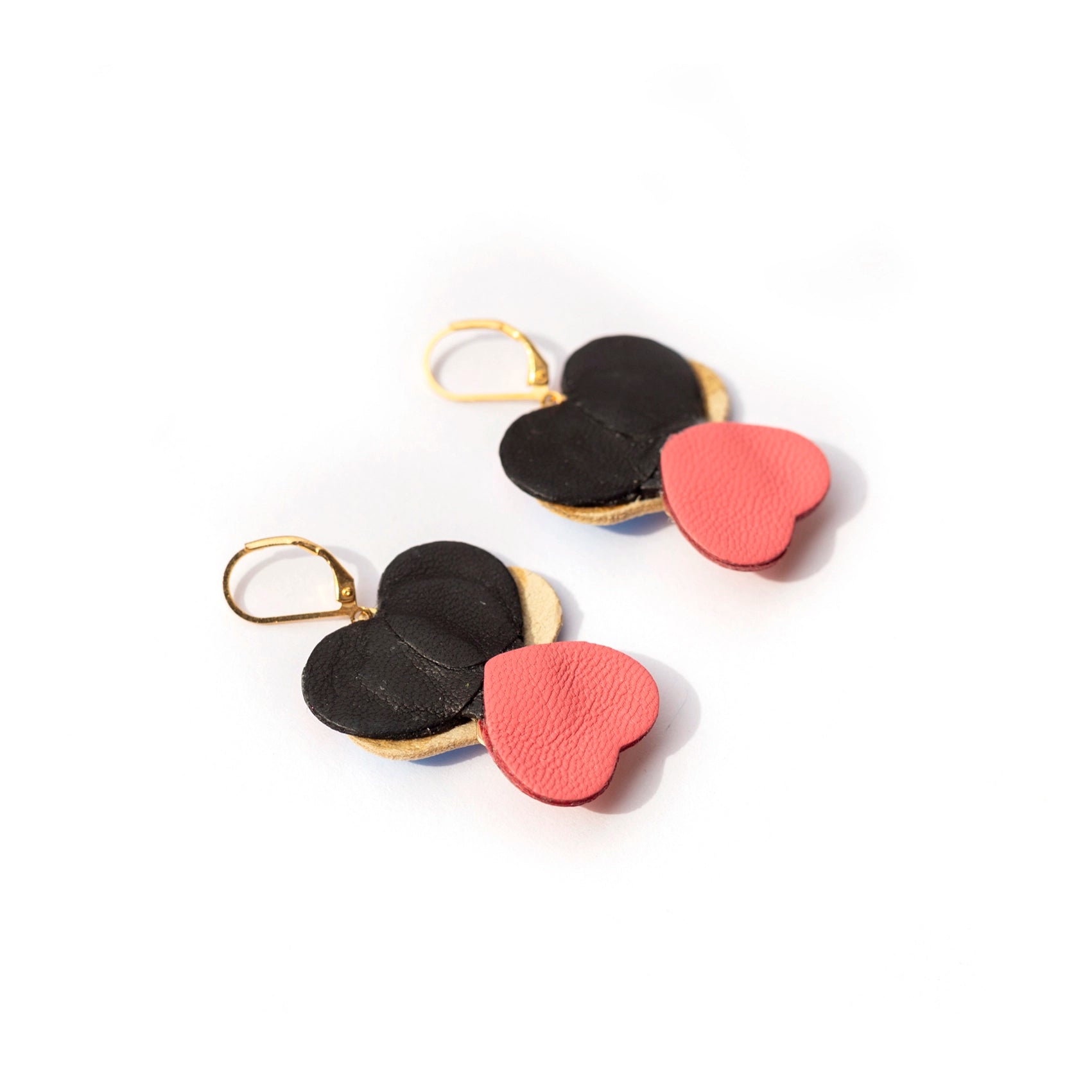 Boucles d’oreilles Pensées - cuir bleu métallisé, framboise, rose capucine