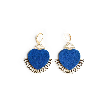 Boucles d'oreilles Grands Coeurs Sacrés bleu outremer