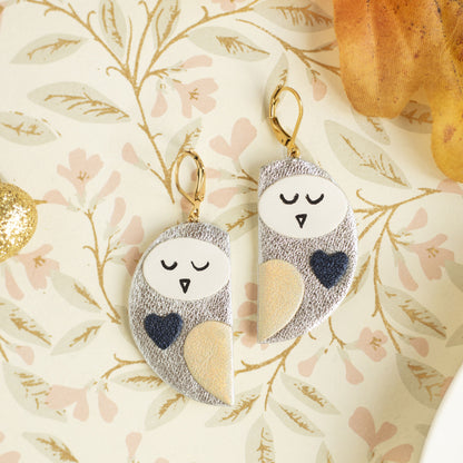 Boucles d'oreilles Chouettes cuir argent