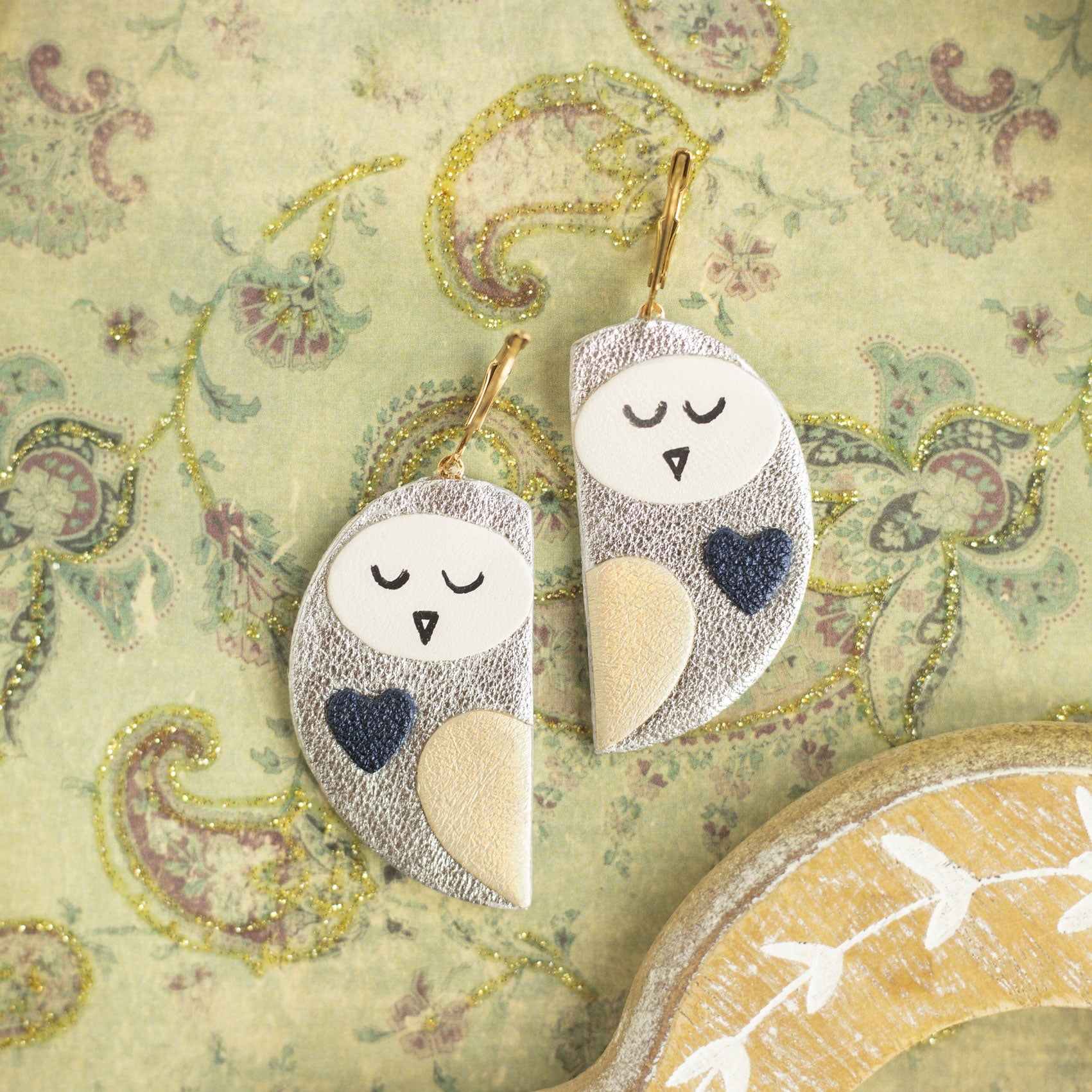 Boucles d'oreilles Chouettes cuir argent