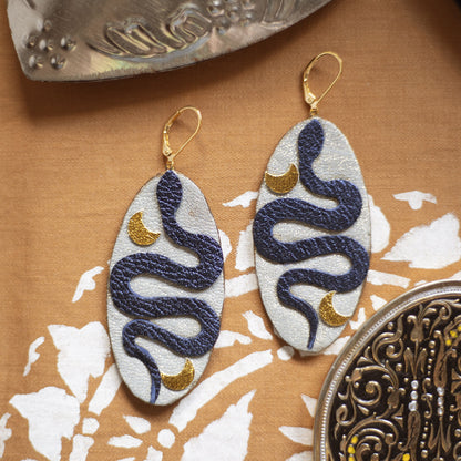 Boucles d'oreilles Serpent Bleu Nuit et Argent