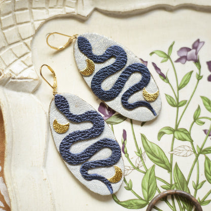 Boucles d'oreilles Serpent Bleu Nuit et Argent