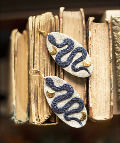 Boucles d'oreilles Serpent Bleu Nuit et Argent