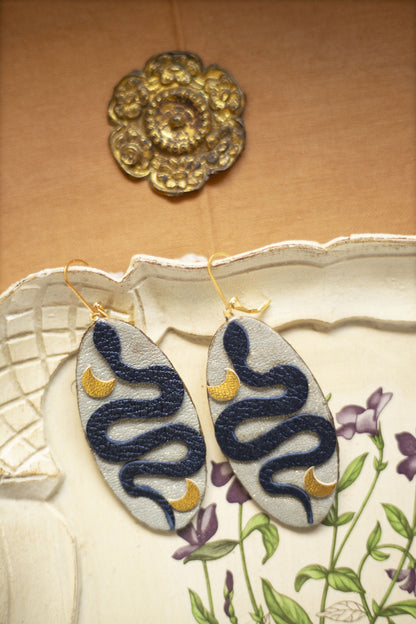 Boucles d'oreilles Serpent Bleu Nuit et Argent