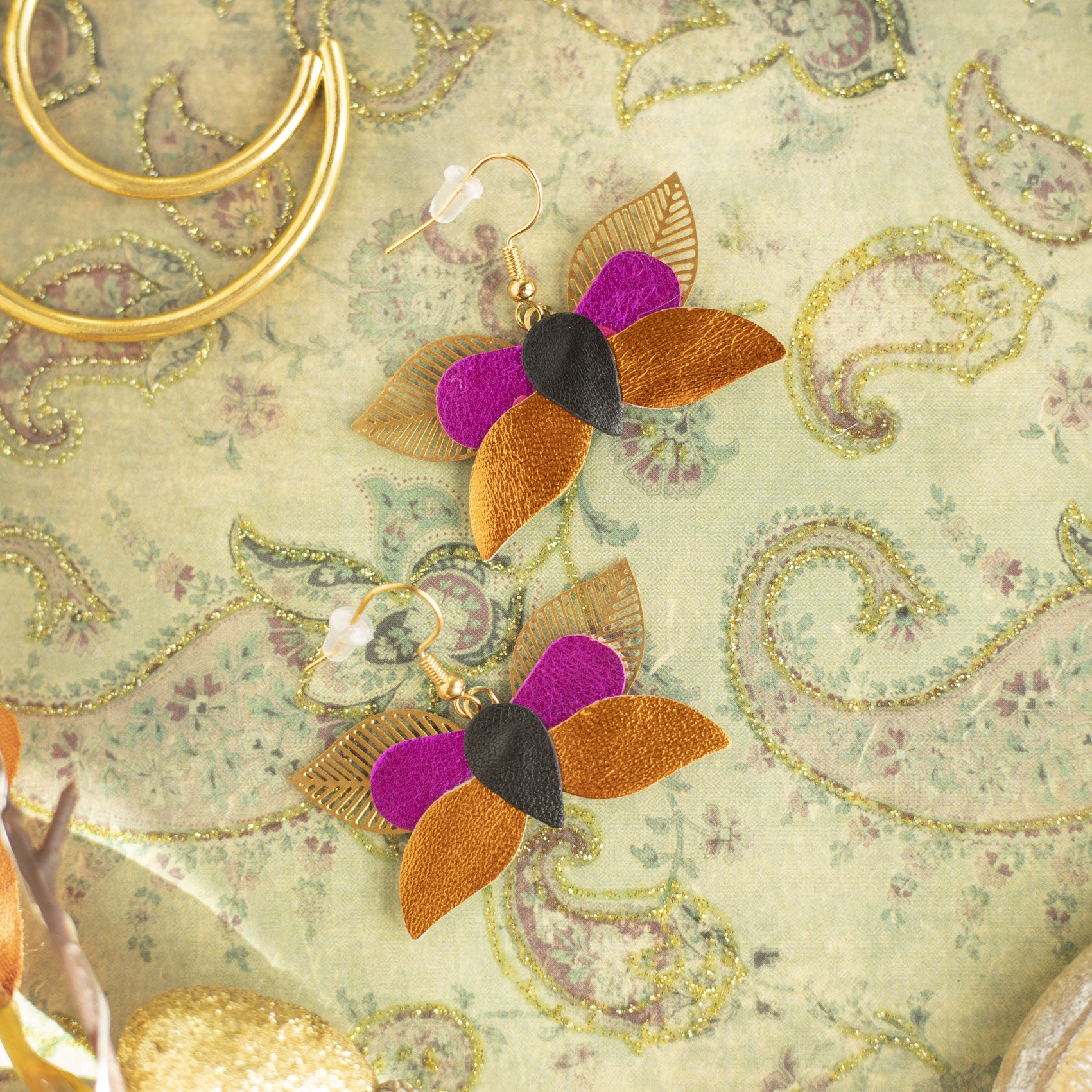 Boucles d'oreilles Papillons orange et fuchsia