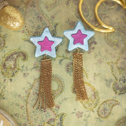 Boucles d'oreilles Comètes bleu et framboise