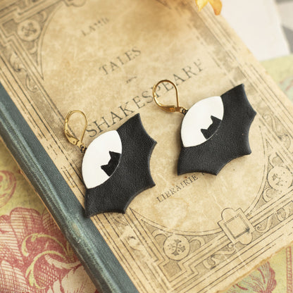 Boucles d'oreilles Chauve-Souris soucoupe volante cuir noir