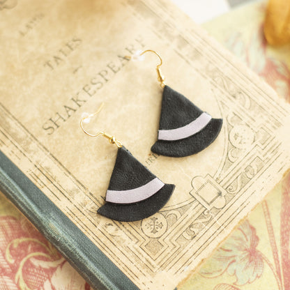 Boucles d'oreilles Chapeau de Sorcière cuir noir