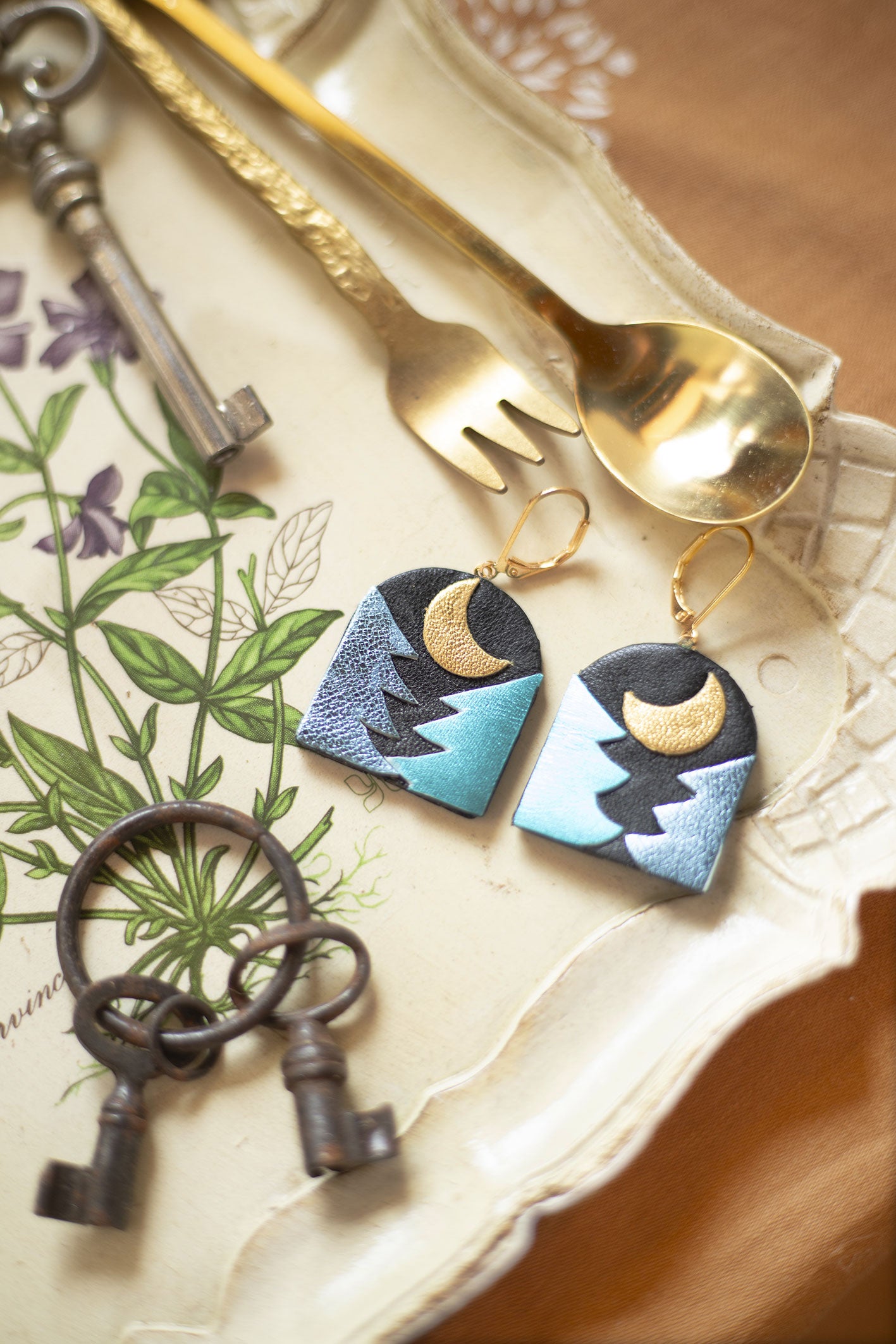 Boucles d'oreilles Paysage d'hiver bleu