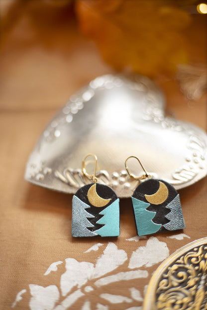 Boucles d'oreilles Paysage d'hiver bleu