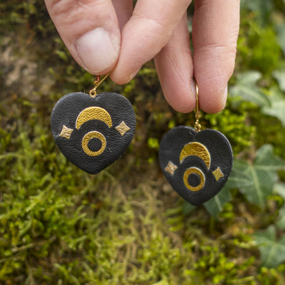 Boucles d'oreilles Ouija cuir doré et noir