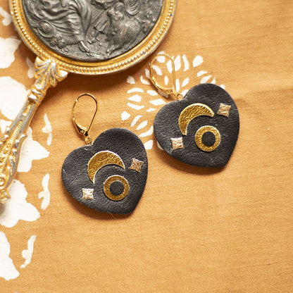 Boucles d'oreilles Ouija cuir doré et noir