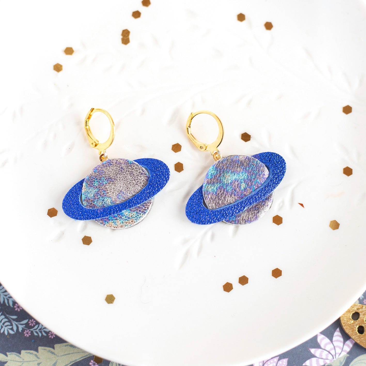 Boucles d'oreilles Planètes à Paillettes bleues