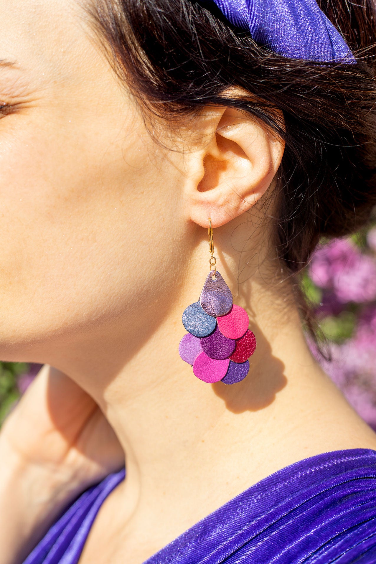 Pink, purple, fuchsia leather Mermaid earrings