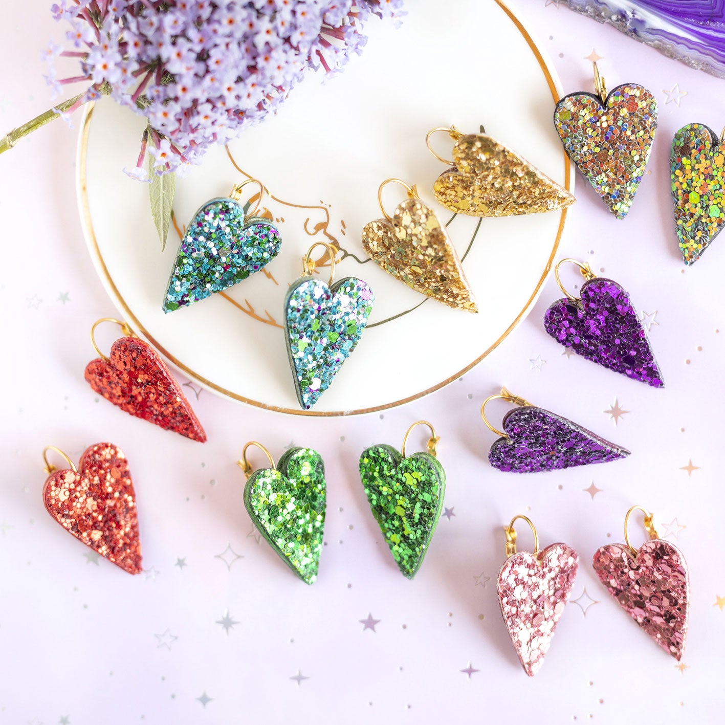 Boucles d'oreilles coeurs rouges à paillettes