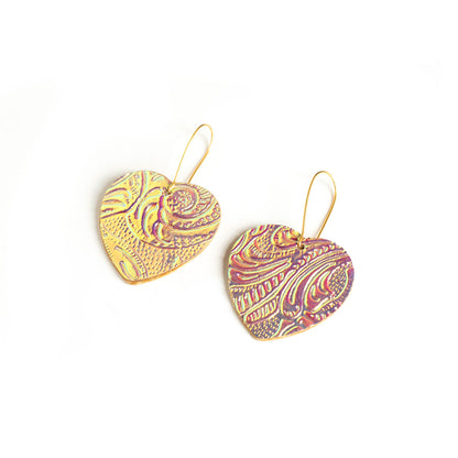 Boucles d'oreilles coeurs irisés jaune et rose