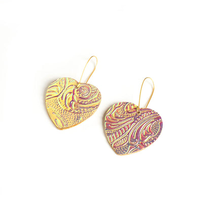 Boucles d'oreilles coeurs irisés jaune et rose