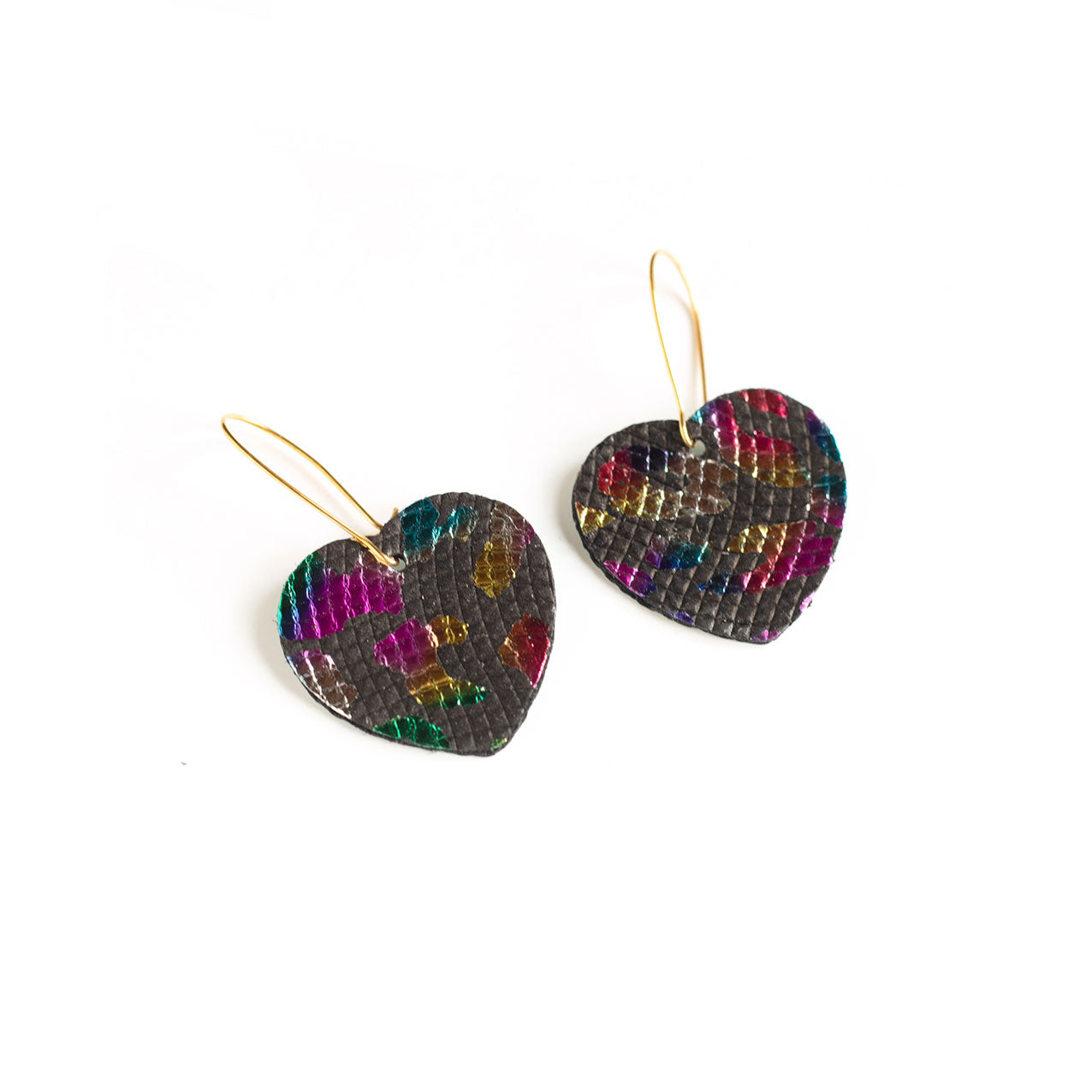 Boucles d'oreilles Coeurs noirs motifs multicolores