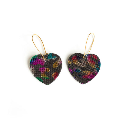 Boucles d'oreilles Coeurs noirs motifs multicolores