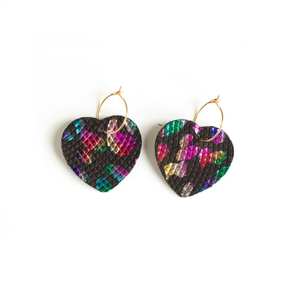 Boucles d'oreilles Coeurs noirs motifs multicolores