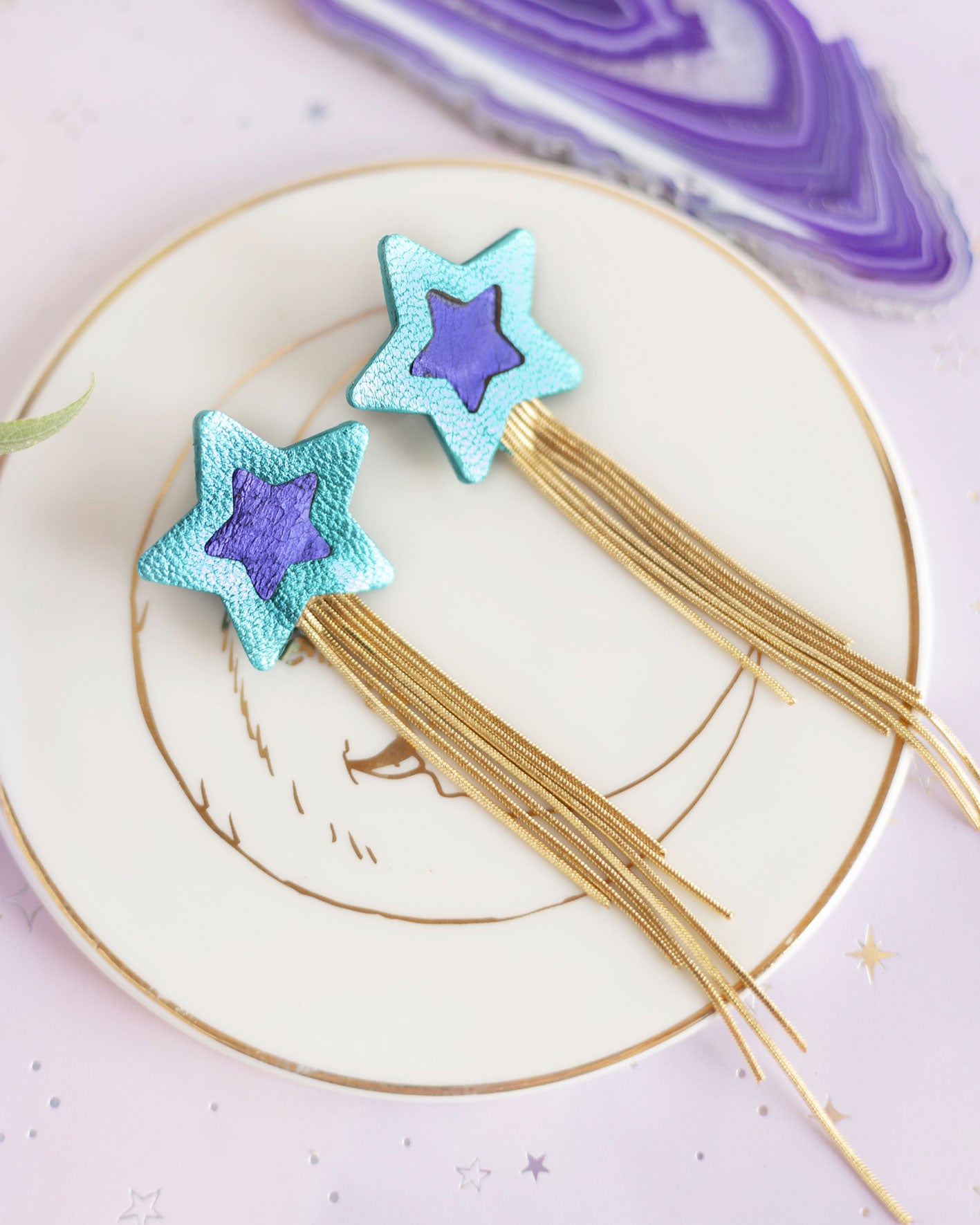 Boucles d'oreilles Comètes bleu et violet