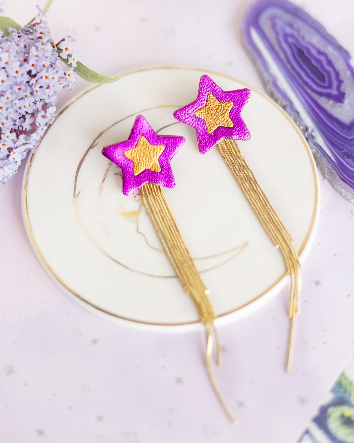 Boucles d'oreilles Comètes fuchsia et orange