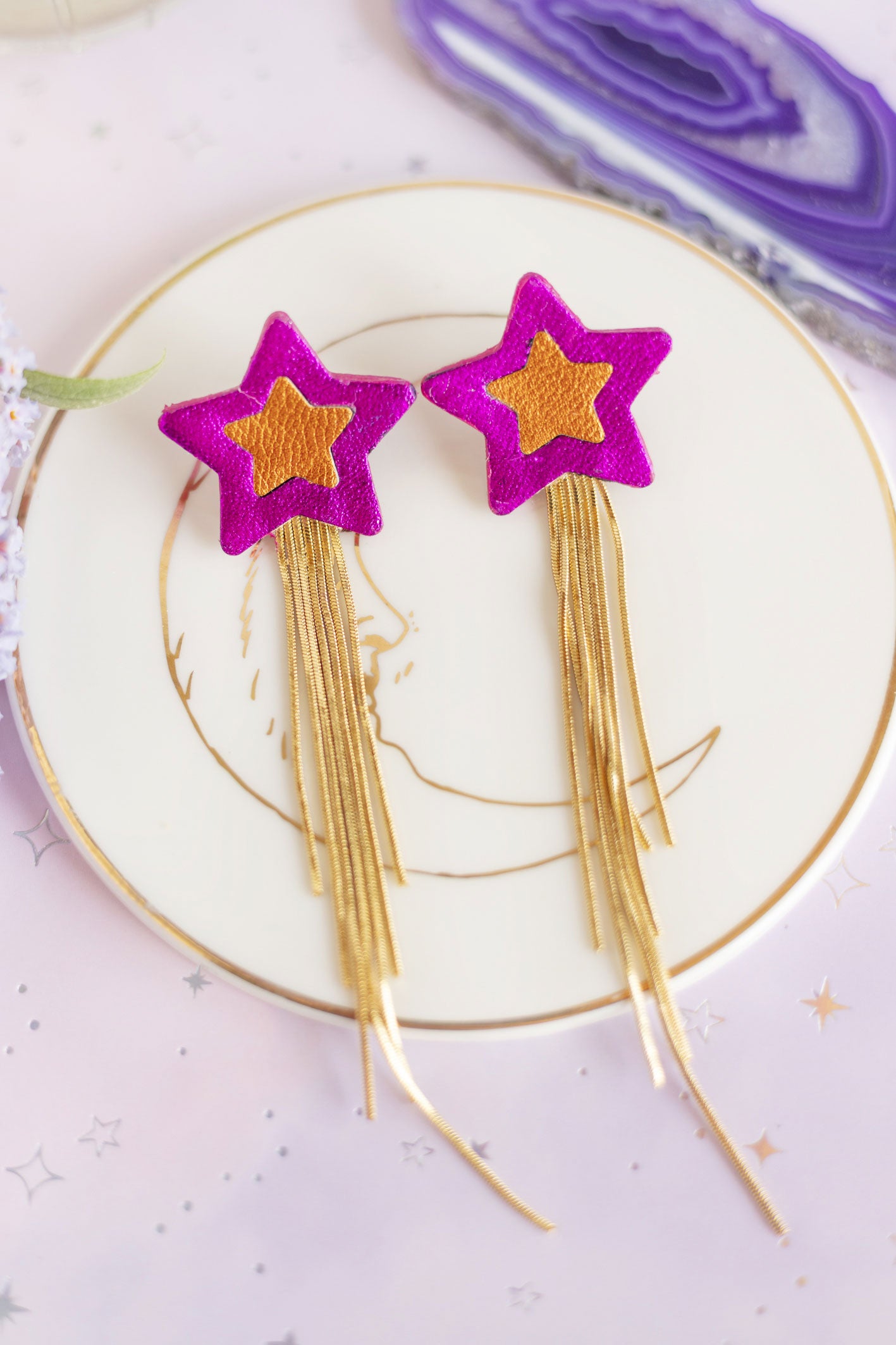 Boucles d'oreilles Comètes fuchsia et orange