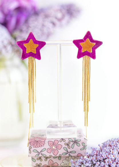 Boucles d'oreilles Comètes fuchsia et orange