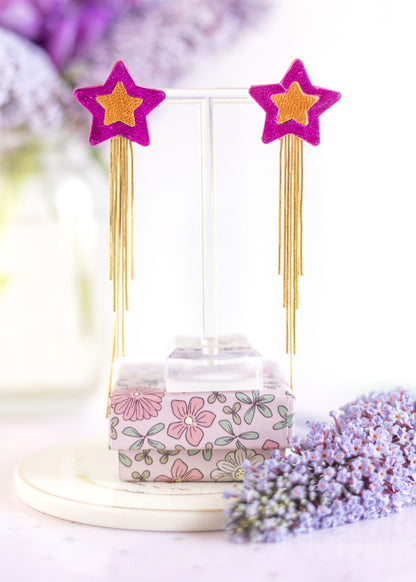 Boucles d'oreilles Comètes fuchsia et orange