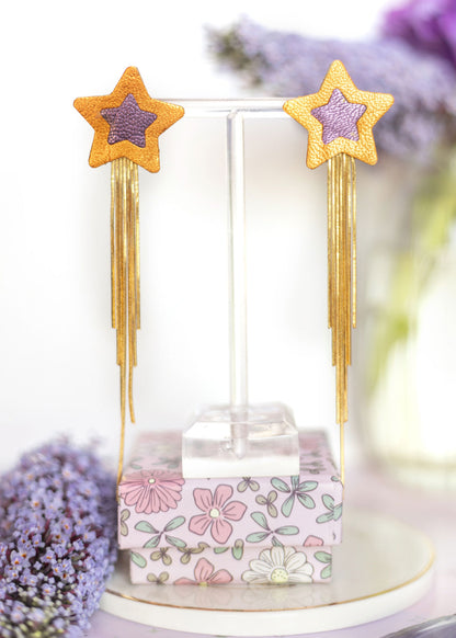 Boucles d'oreilles Comètes orange et violet