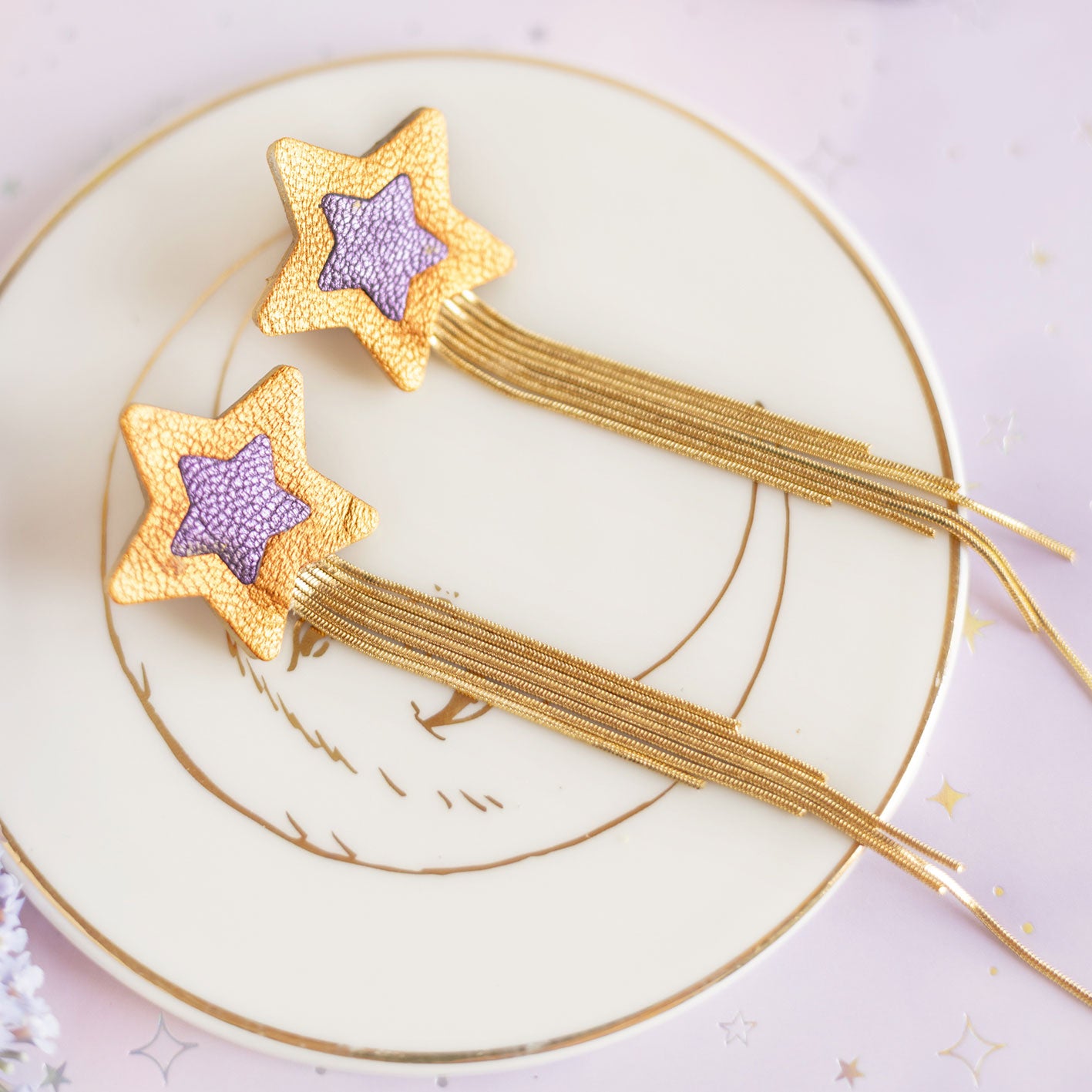 Boucles d'oreilles Comètes orange et violet