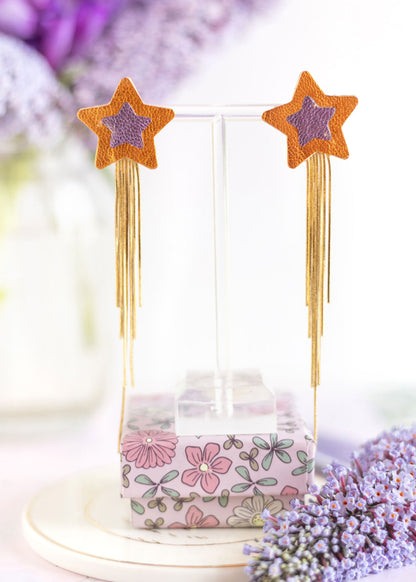 Boucles d'oreilles Comètes orange et violet