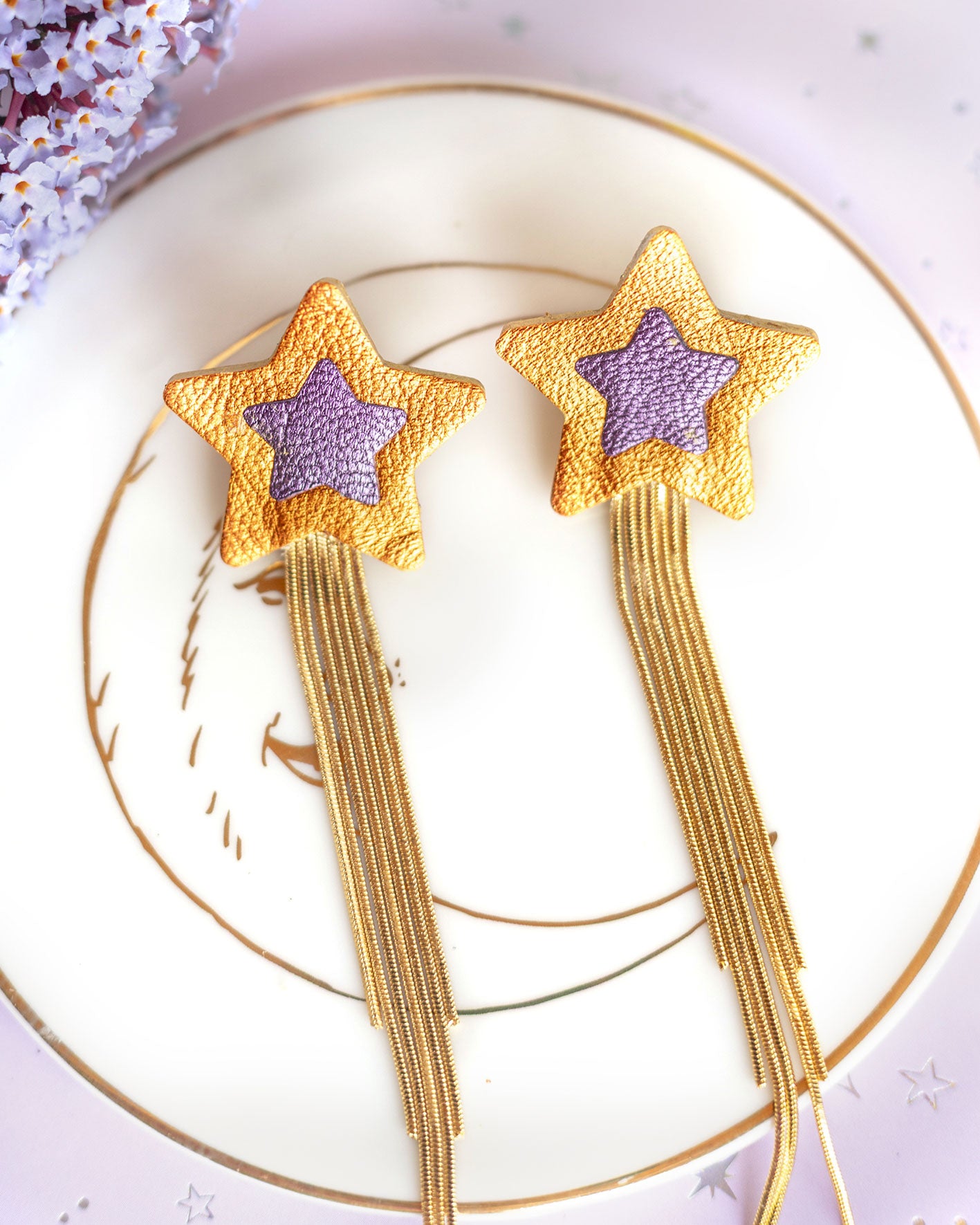 Boucles d'oreilles Comètes orange et violet