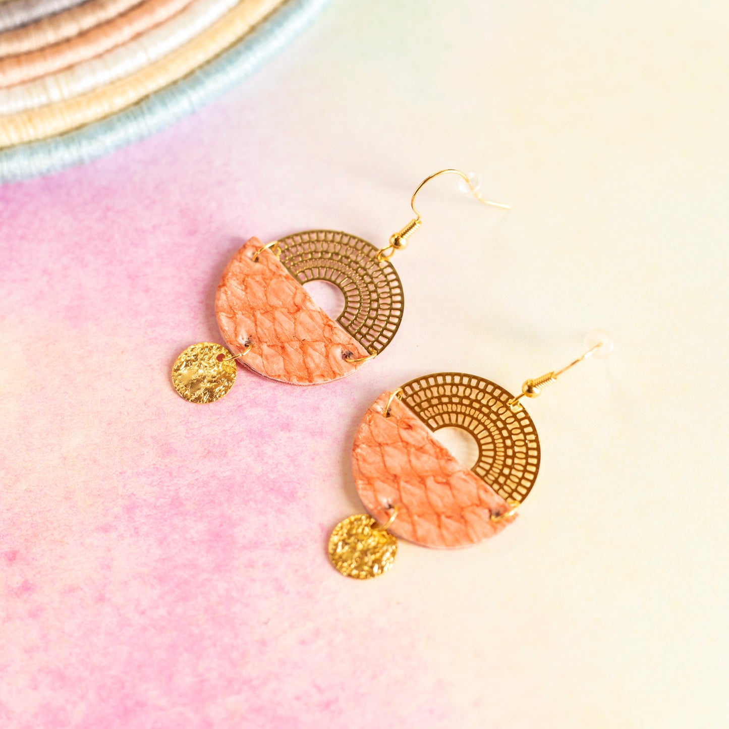 Ronda salmon pink leather earrings