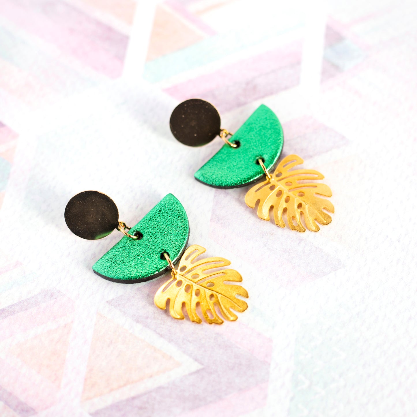 Soria metallic green leather earrings